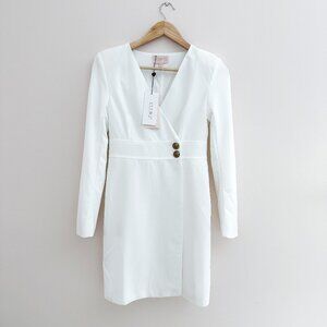 NWT Club L London White Button Mini Wrap Dress - Long Sleeve Formal - Size 6